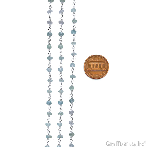 Aquamarine Faceted 4-5mm Silver Plated Wire Wrapped Rosary Chain