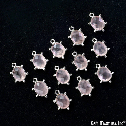 Rose Quartz Oval 15x11mm Design Bezel Silver Plated Single Bail Gemstone Connector