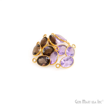 Oval 7x9mm Brilliant Cut Gold Plated Bezel Single Bail Connector