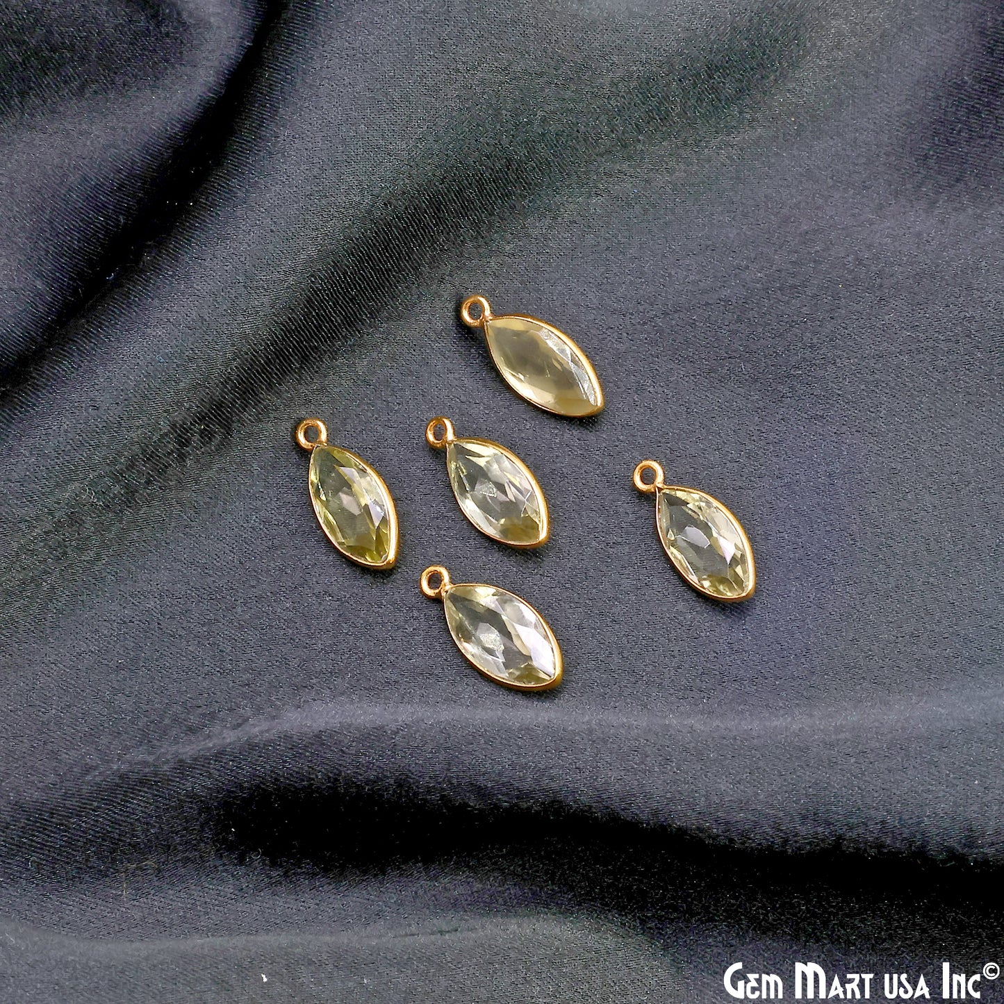 Marquise 7x14mm Brilliant Cut Gold Plated Bezel Single Bail Connector