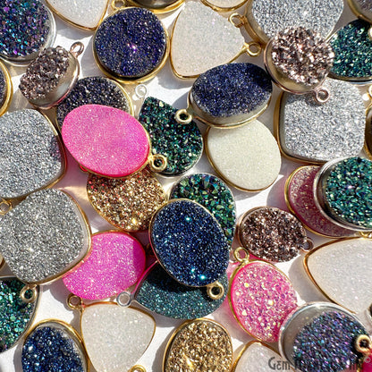 Druzy Gemstone Craft Pack, Single Bail Necklace Pendants, Mix Shape Natural Druzy, DIY Jewelry Starter Kit, Supply Kit, 20 pcs