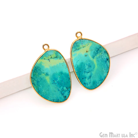 Turquoise Free Form Gold Plated Bezel Smooth Slab Slice Thick Gemstone Connector 29x19mm 1 Pair