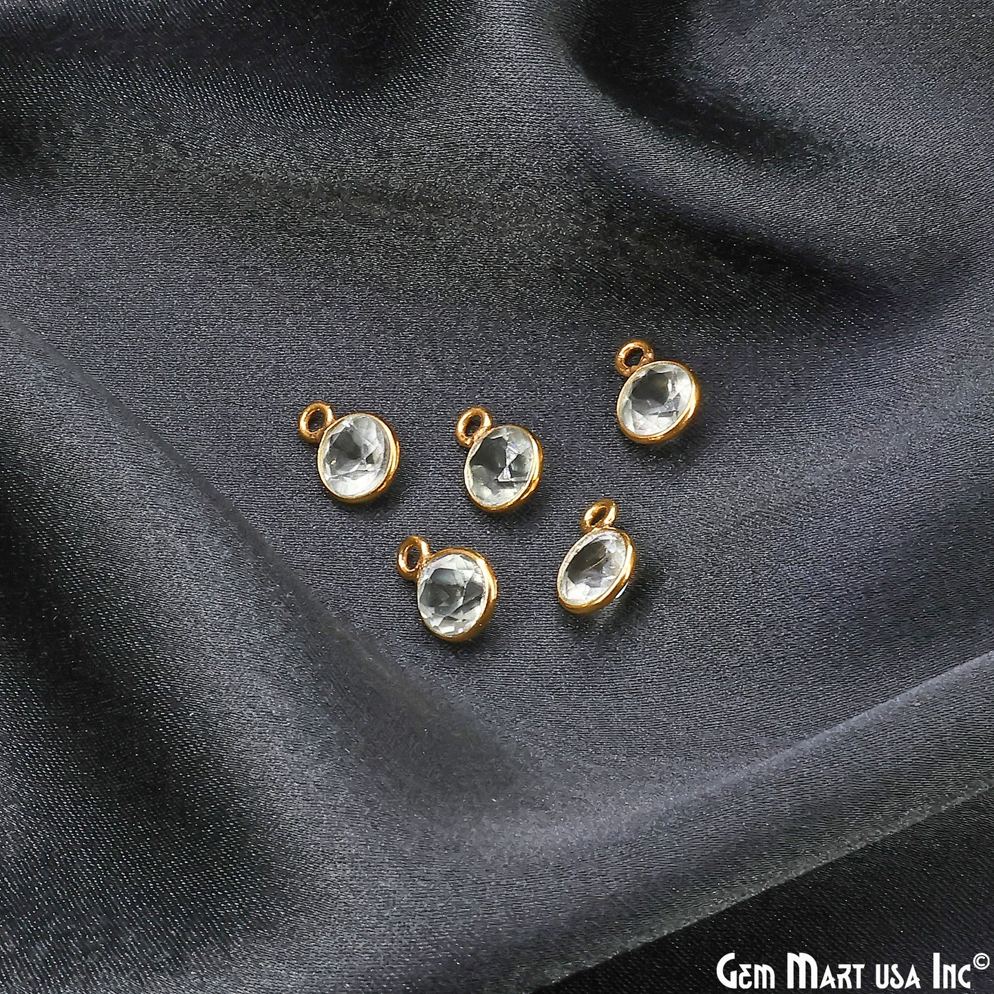 Round 7mm Brilliant Cut Gold Plated Bezel Single Bail Gemstone Connector