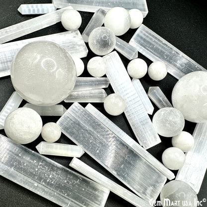Selenite Crystals Pack, Bulk Selenite Wand and Sphere, 100% Natural Gemstones, Wholesale Resale Supply, Gift Set, 5pcs+, GemMartUSA