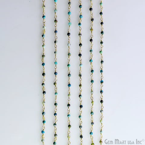 Chrysocolla 2-2.5mm Tiny Beads Gold Plated Wire Wrapped Rosary Chain
