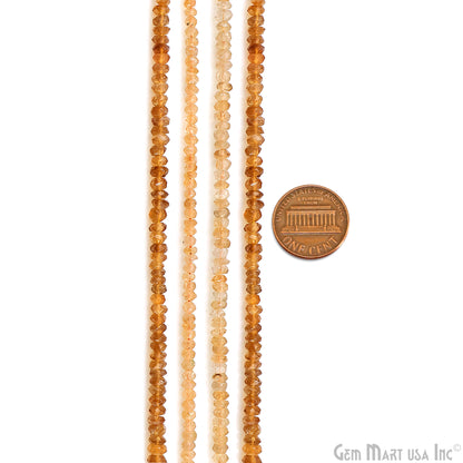 Lemon Topaz Faceted Round Drilled Beads 3-4mm Waist Beads, Rondelle Bead Strand 14 Inch