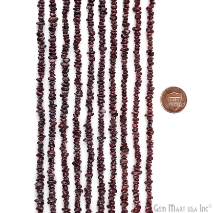 Ruby Chip Beads, 34 Inch, Natural Chip Strands, Drilled Strung Nugget Beads, 3-7mm, Polished, GemMartUSA (CHRB-70001)