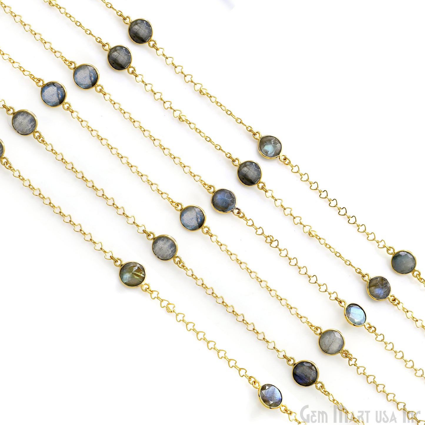Labradorite Round 10mm Gold Plated Link Bezel Connector Chain