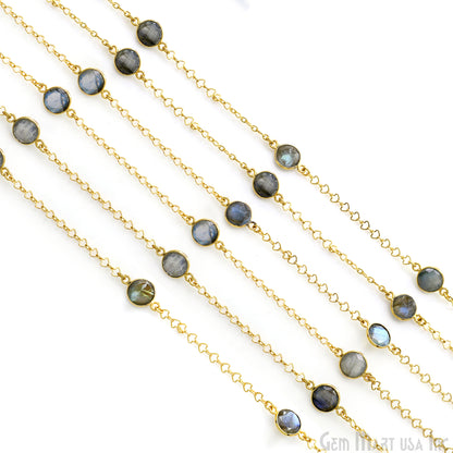 Labradorite Round 10mm Gold Plated Link Bezel Connector Chain