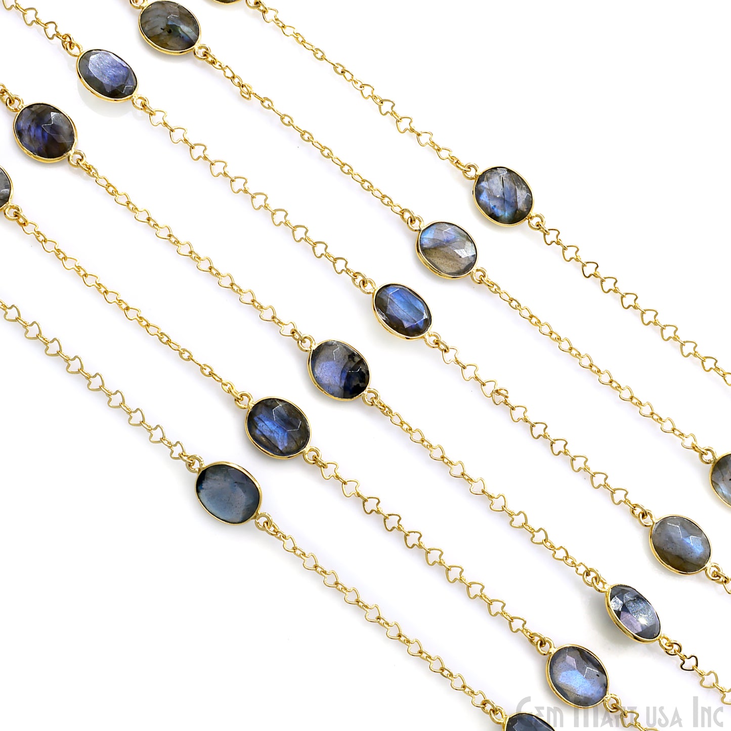 Labradorite Free Form 10mm Gold Plated Link Bezel Connector Chain