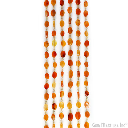 Carnelian Tumbled Beads 12x5mm Gold Plated Wire Wrapped Rosary Chain