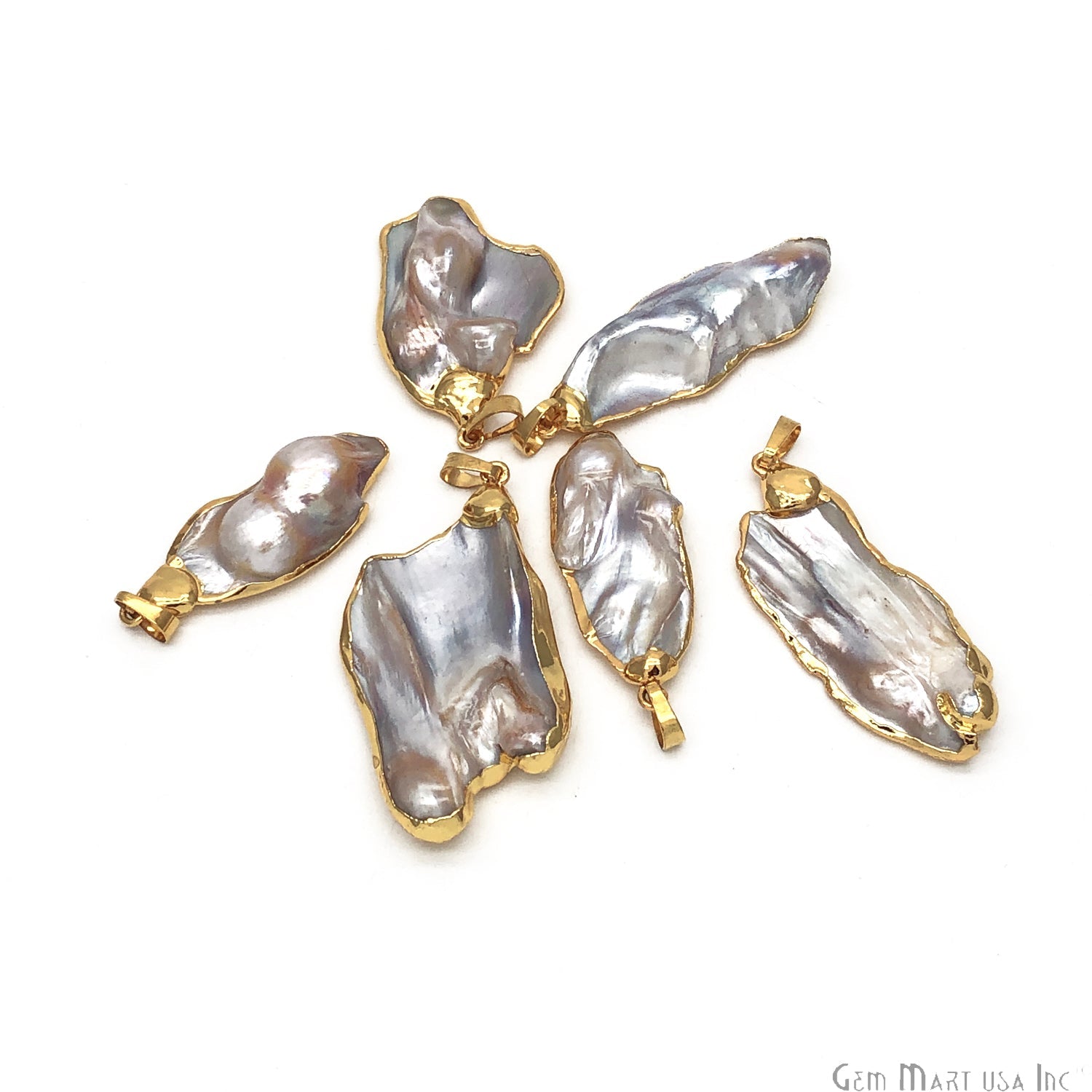 DIY Natural Freshwater Pearl Gemstone Gold Edge Free Form Pendant - GemMartUSA