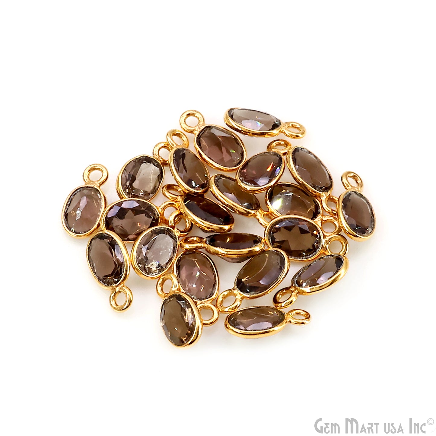 Oval 7x5mm Brilliant Cut Gold Plated Bezel Single Bail Connector