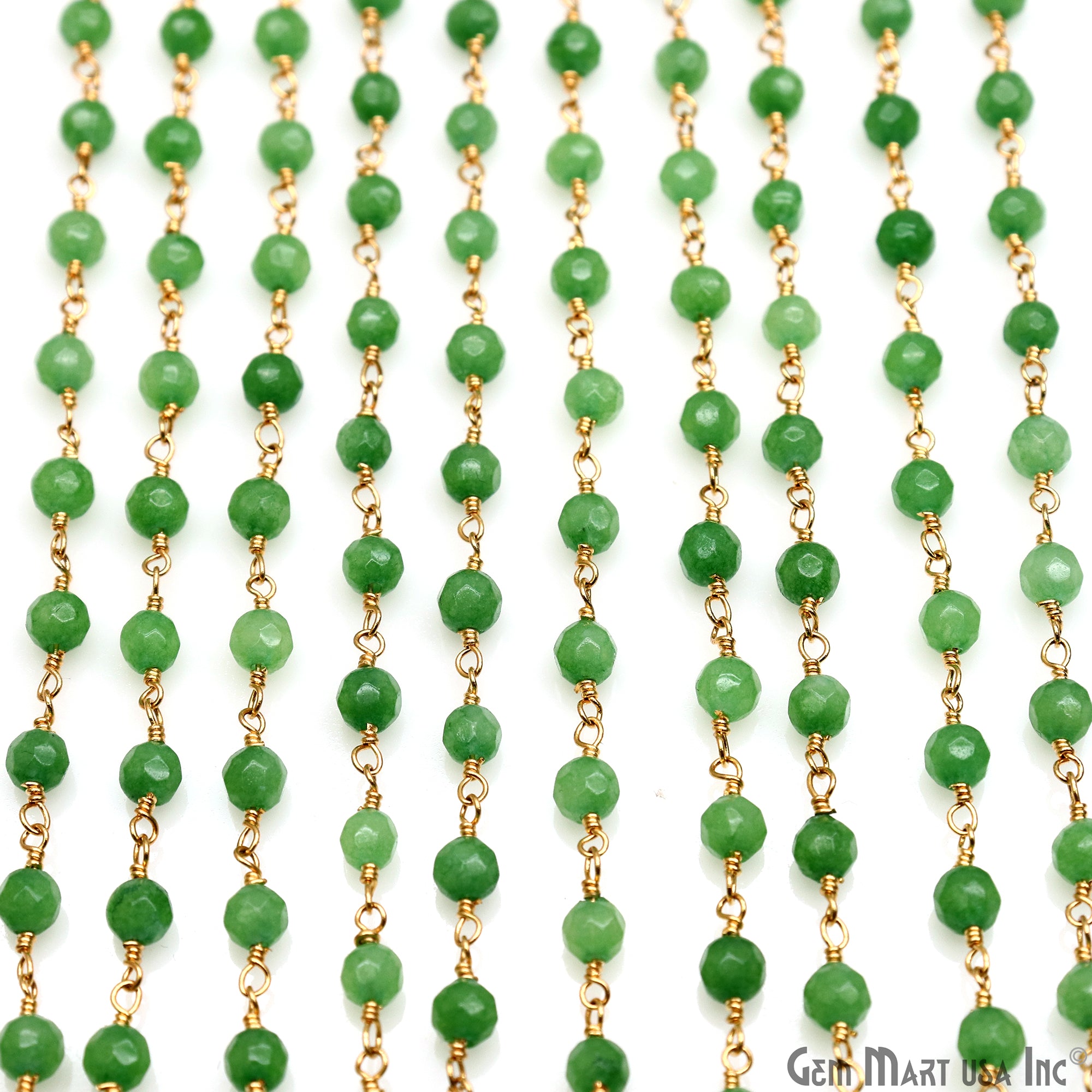 Jade Faceted Beads 4mm Gold Plated Wire Wrapped Rosary Chain