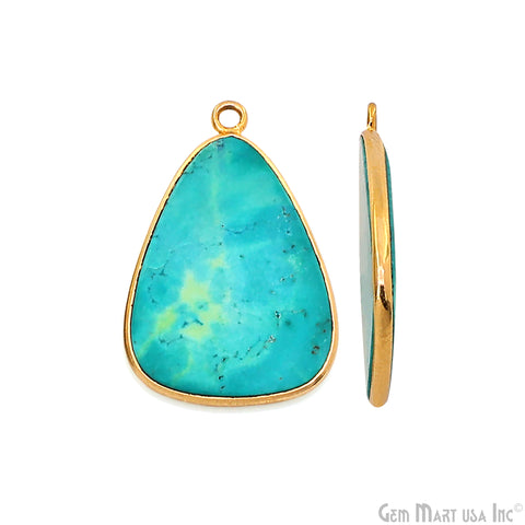 Turquoise Free Form Gold Plated Bezel Smooth Slab Slice Thick Gemstone Connector 30x19mm 1 Pair