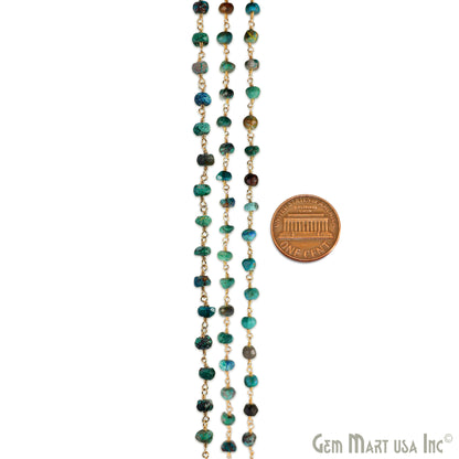 Chrysocolla Faceted 5-6mm Gold Wire Wrapped Beads Rosary Chain