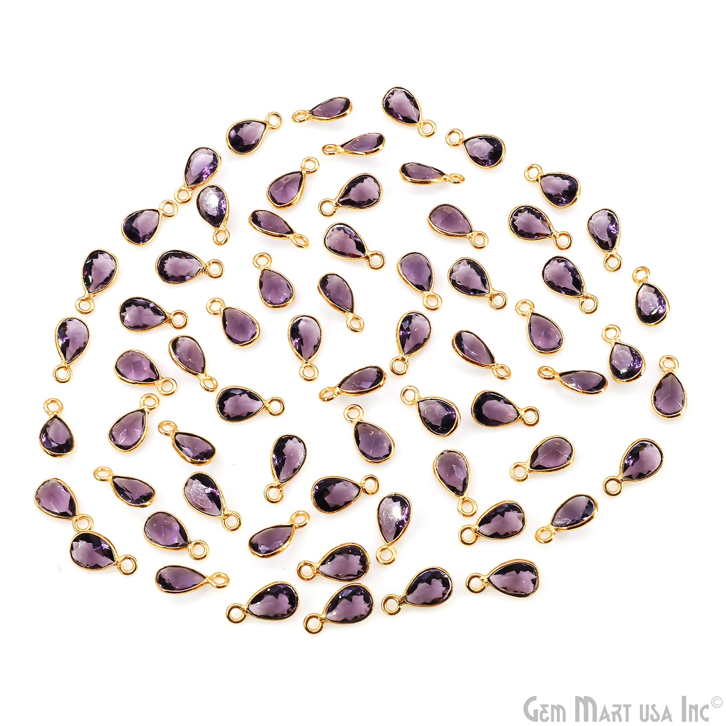 Amethyst Pears 7x5mm Brilliant Cut Gold Plated Bezel Single Bail Gemstone Connector