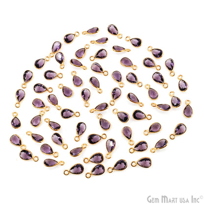 Amethyst Pears 7x5mm Brilliant Cut Gold Plated Bezel Single Bail Gemstone Connector
