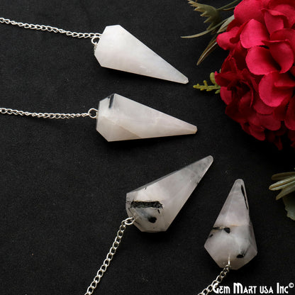 Rainbow Moonstone Crystal Dowsing Pendulum - Natural Gemstone Pendant-Silver Chain