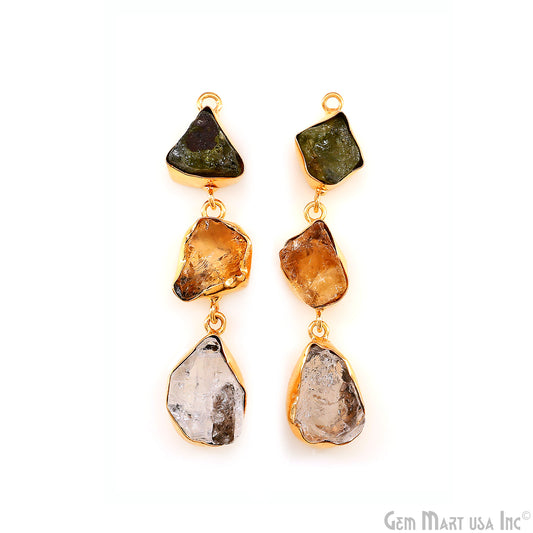 Rough Gemstone Bezel Setting 57x10mm Gold Plated Long Dangle Earring Pair Connectors