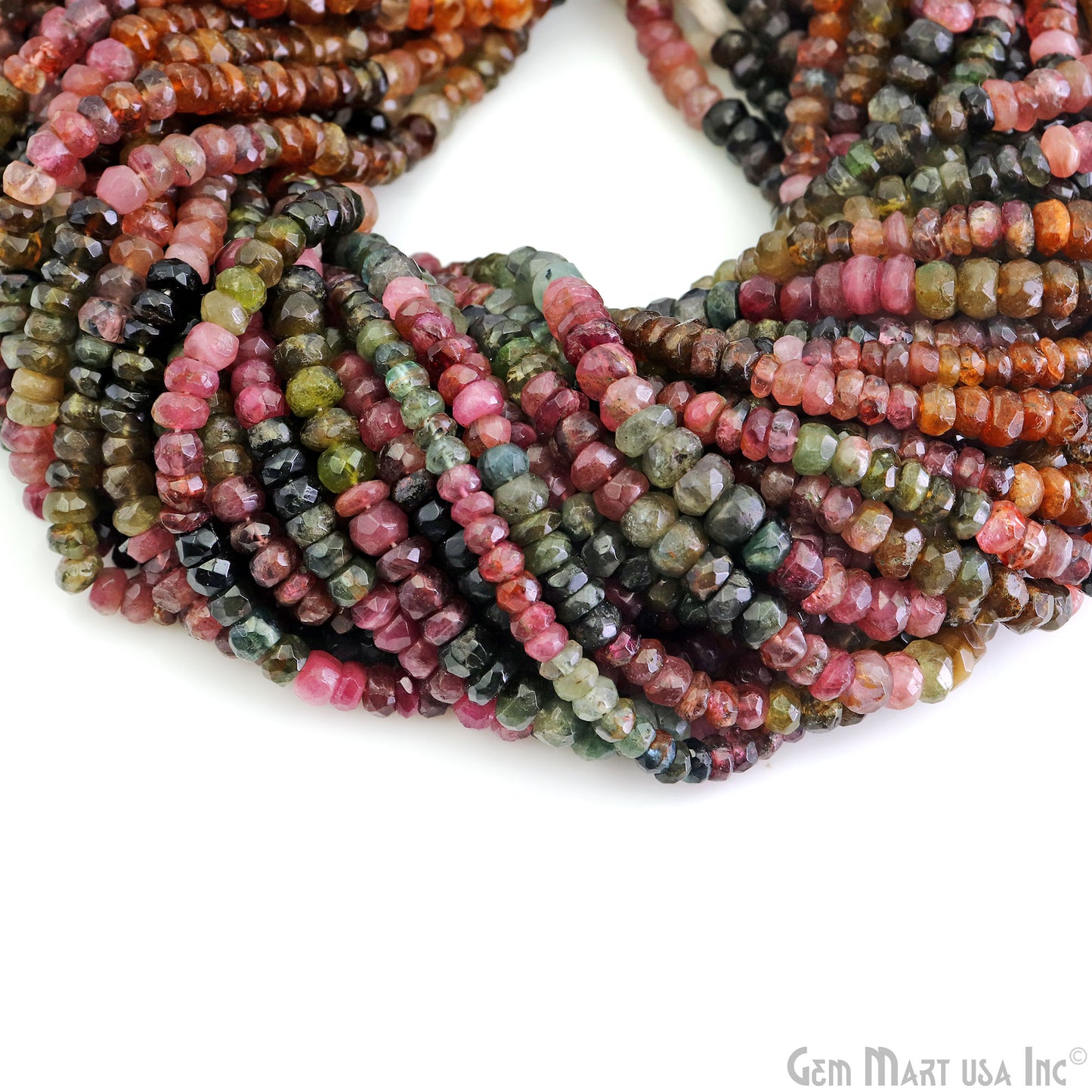 Multi Tourmaline Rondelle Beads, 13 Inch Gemstone Strands, Drilled Strung Nugget Beads, Faceted Round, 6-7mm