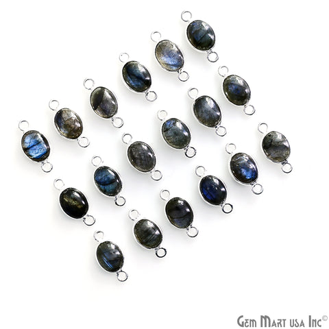 Labradorite Gemstone Cabochon 6x8mm Oval Shaped Double Bail Silver Plated Connector