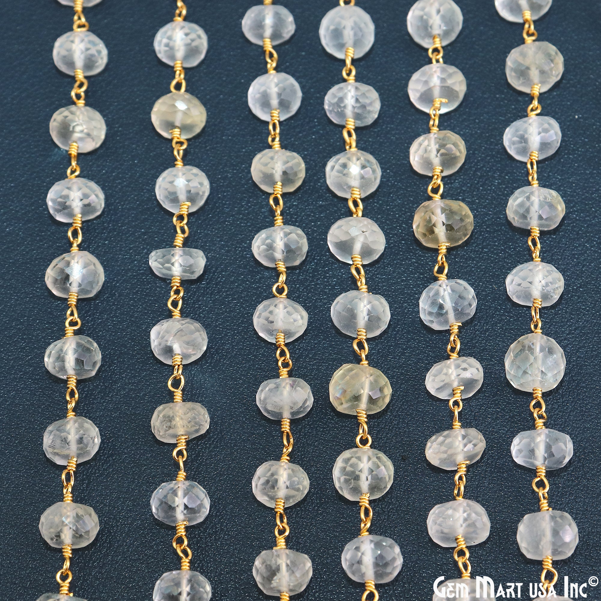 Citrine Faceted Beads 7-8mm Gold Plated Wire Wrapped Rondelle Rosary Chain