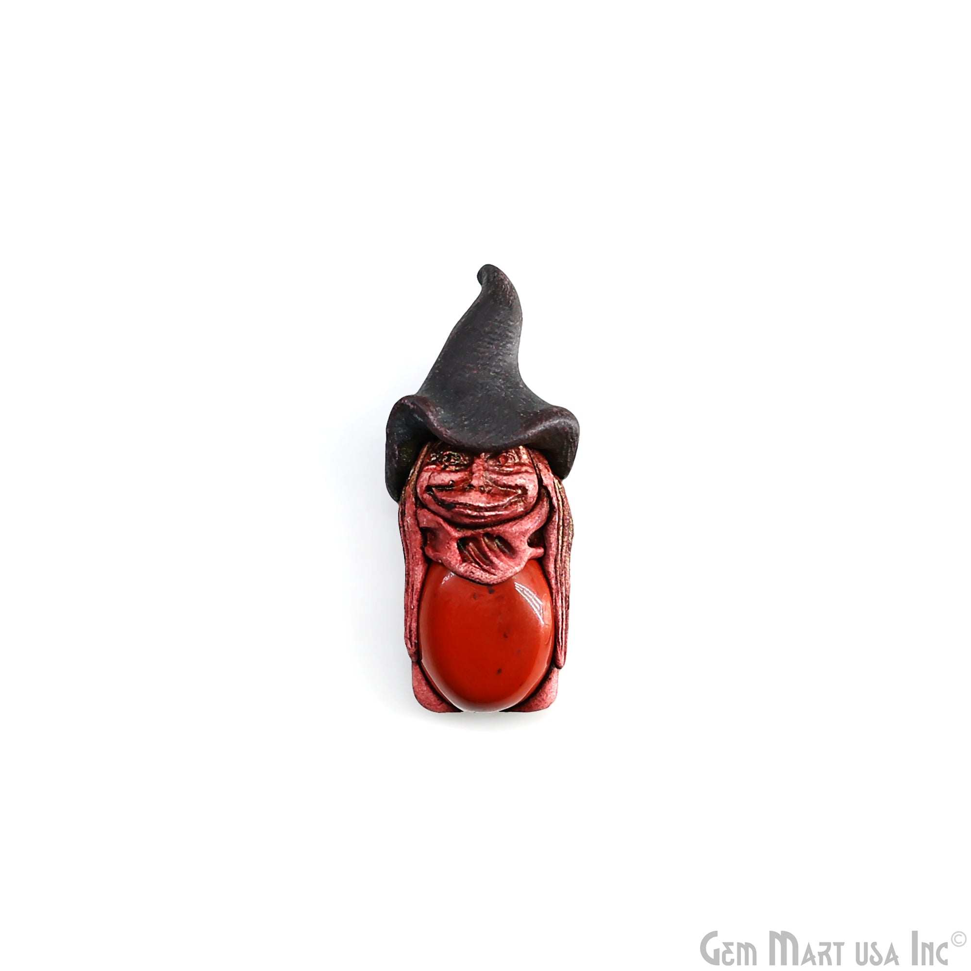 Merlin Elfin Red Jasper Crystal Pendant, Handmade Clay Artware, Halloween Crystal Figurine