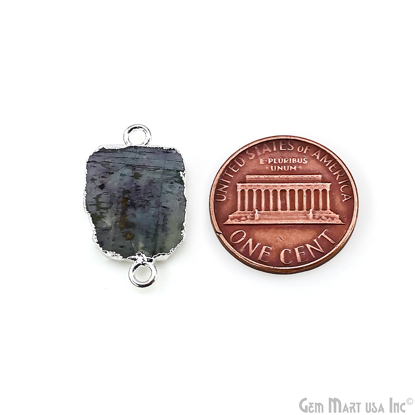 Emerald Free Form 23x13mm Electroplated Gemstone Double Bail Connector