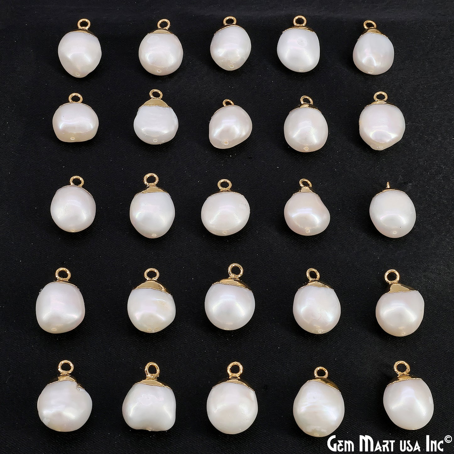 White Pearl Freeform Charm With Gold Electroplated Cap Single Bail Pendant