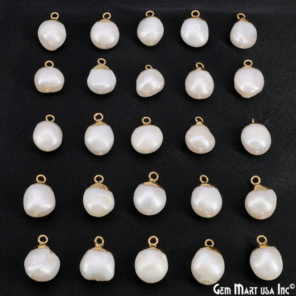 White Pearl Freeform Charm With Gold Electroplated Cap Single Bail Pendant