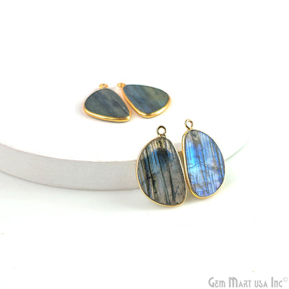 Labradorite Free Form Gold Plated Single Bail Bezel Smooth Slab Slice Thick Gemstone Connector 31x17mm 1 Pair