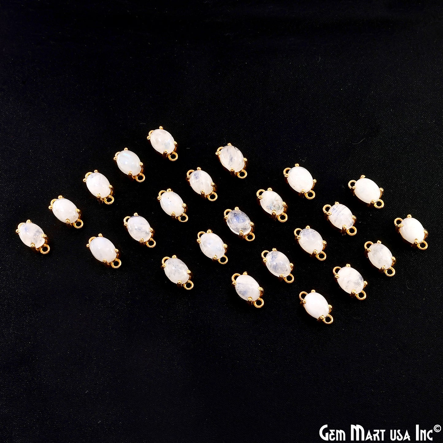 Rainbow Moonstone Cabochon Oval Prong Gold Plated Bail Connector