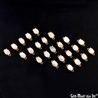 Rainbow Moonstone Cabochon Oval Prong Gold Plated Bail Connector