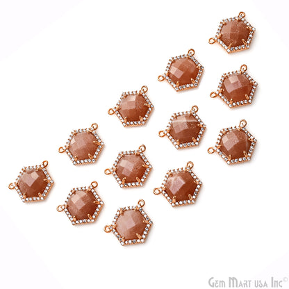 Sunstone Hexagon CZ Pave 18x15mm Hexagon Rose Gold Plated Prong Setting Gemstone Connector