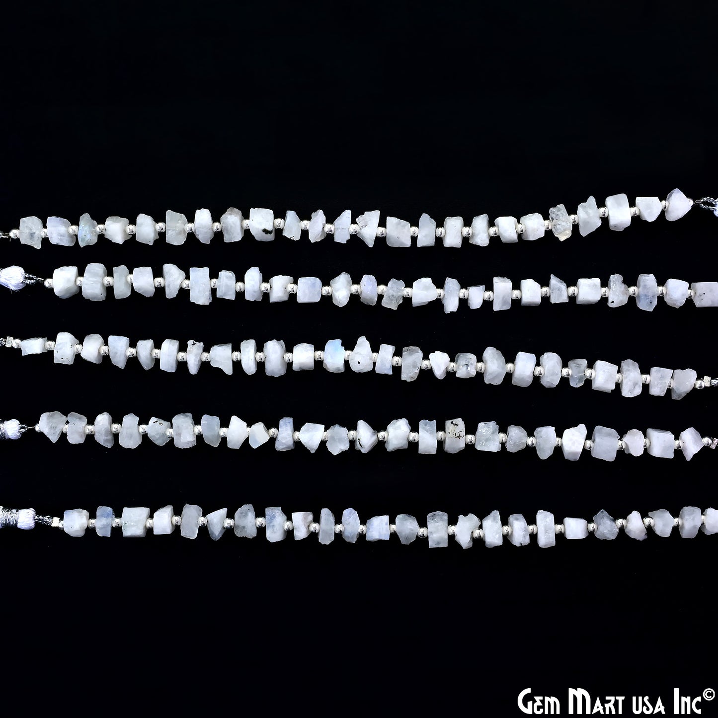 Rainbow Moonstone Rough Beads, 9 Inch Gemstone Strands, Drilled Strung Briolette Beads, Free Form, 8x6mm