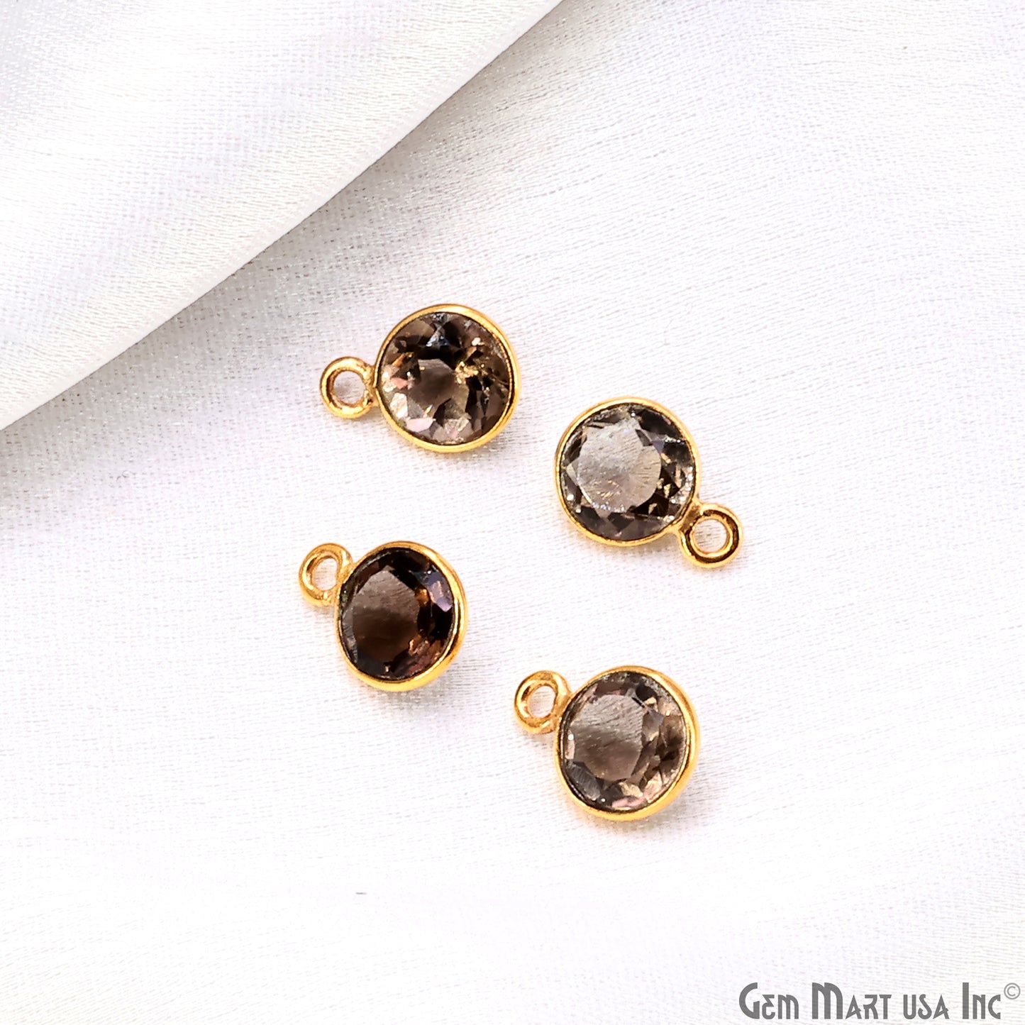 Round 7mm Brilliant Cut Gold Plated Bezel Single Bail Gemstone Connector