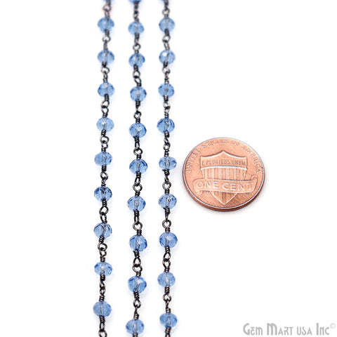 Blue Zircon 4mm Faceted Beads Oxidized Wire Wrapped Rosary