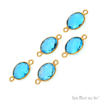 Blue Topaz Bezel Connector Oval Shape 24K Gold Plated Double Bail Connector