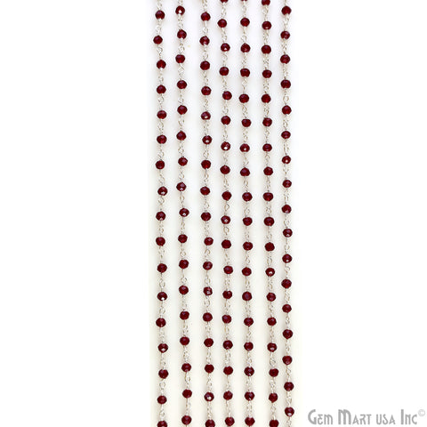 Garnet Color 3-3.5mm Tiny Beads Silver Plated Wire Wrapped Rosary Chain