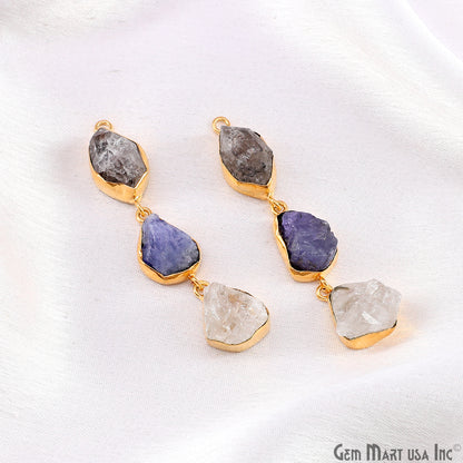 Rough Gemstone Bezel Setting 58x10mm Gold Plated Long Dangle Earring Pair Connectors