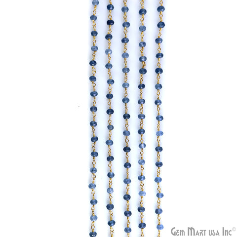 Iolite 4mm Round Faceted Beads Gold Wire Wrapped Rosary