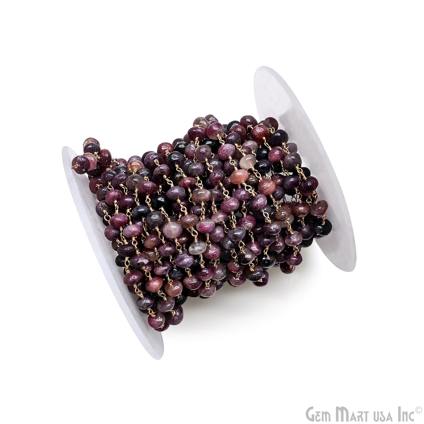 Multi Tourmaline Cabochon Beads 6-7mm Gold Plated Gemstone Rosary Chain