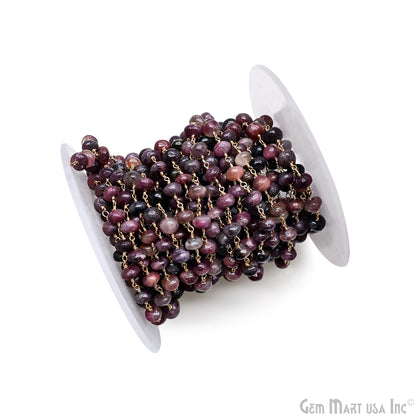 Multi Tourmaline Cabochon Beads 6-7mm Gold Plated Gemstone Rosary Chain