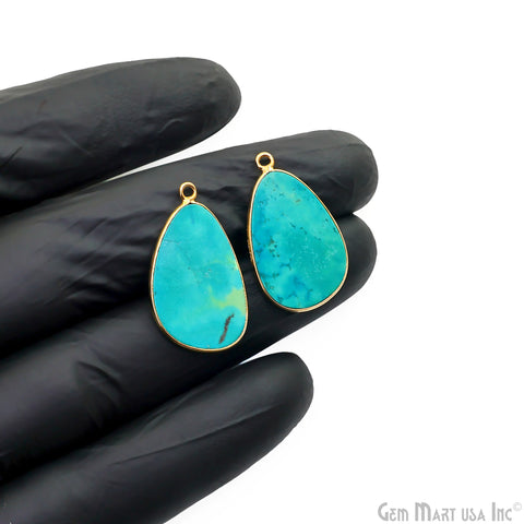 Turquoise Free Form Gold Plated Bezel Smooth Slab Slice Thick Gemstone Connector 29x17mm 1 Pair