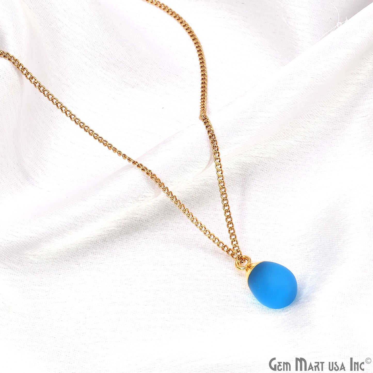 Sky Blue Chalcedony Matte Beads Single Bail Gold Electroplated Gemstone Connector