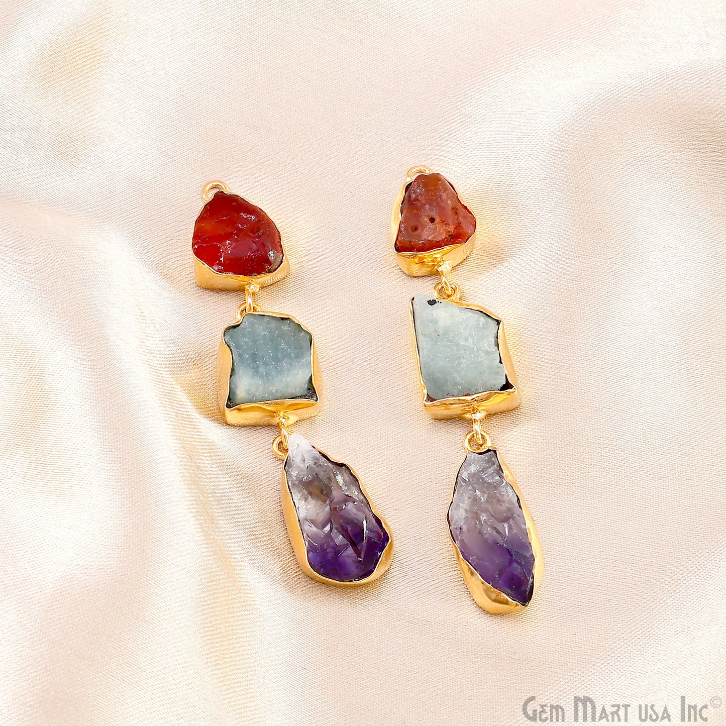 Rough Gemstone Bezel Setting 60x10mm Gold Plated Long Dangle Earring Pair Connectors