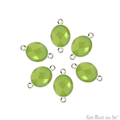 Oval 9x11mm Double Bail Silver Bezel Gemstone Connector