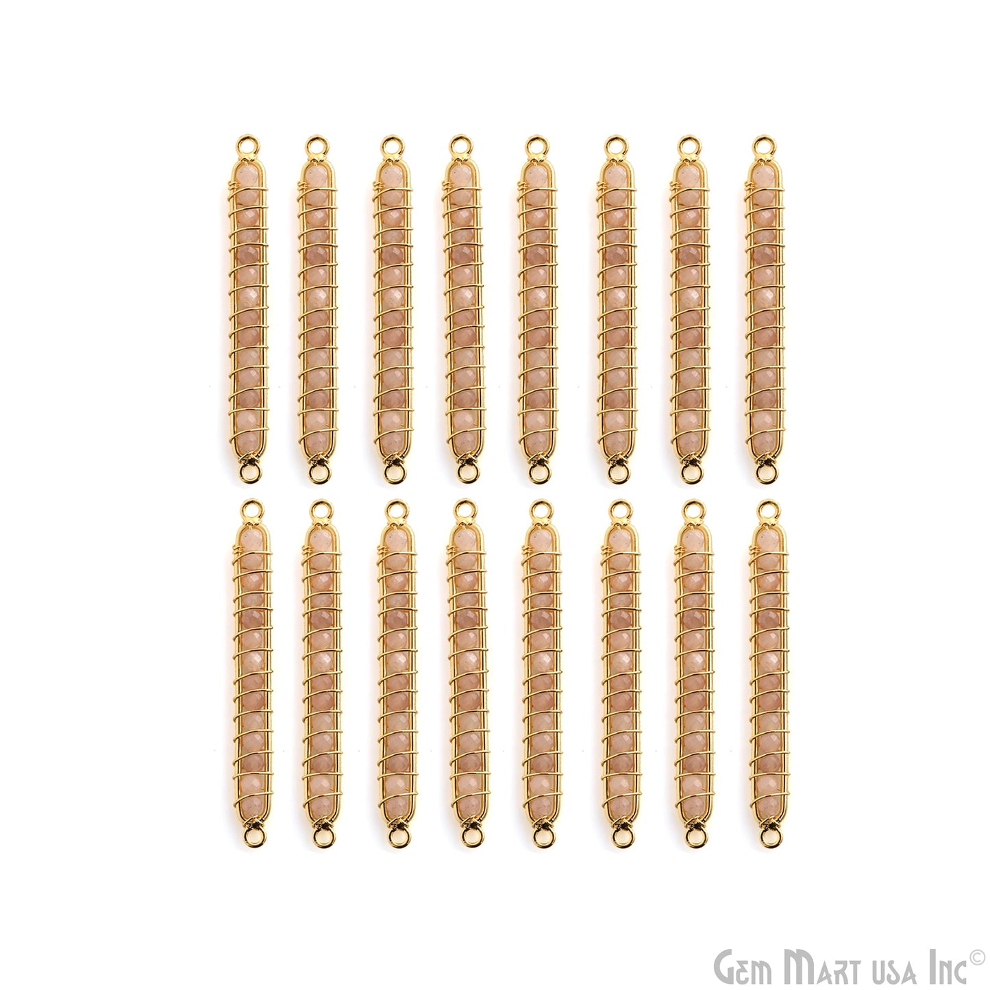 Gold Wire Wrapped Bar Beaded Gemstone Connector (Pick Your Bail)