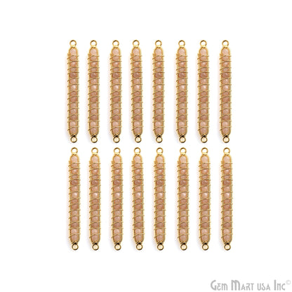 Gold Wire Wrapped Bar Beaded Gemstone Connector (Pick Your Bail)